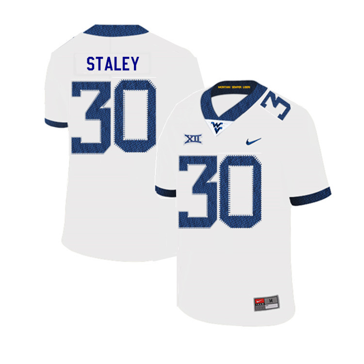 2019 Men #30 Evan Staley West Virginia Mountaineers College Football Jerseys Sale-White - Click Image to Close